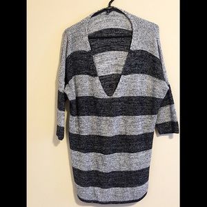Gray and black 3/4 sleeve striped sweater